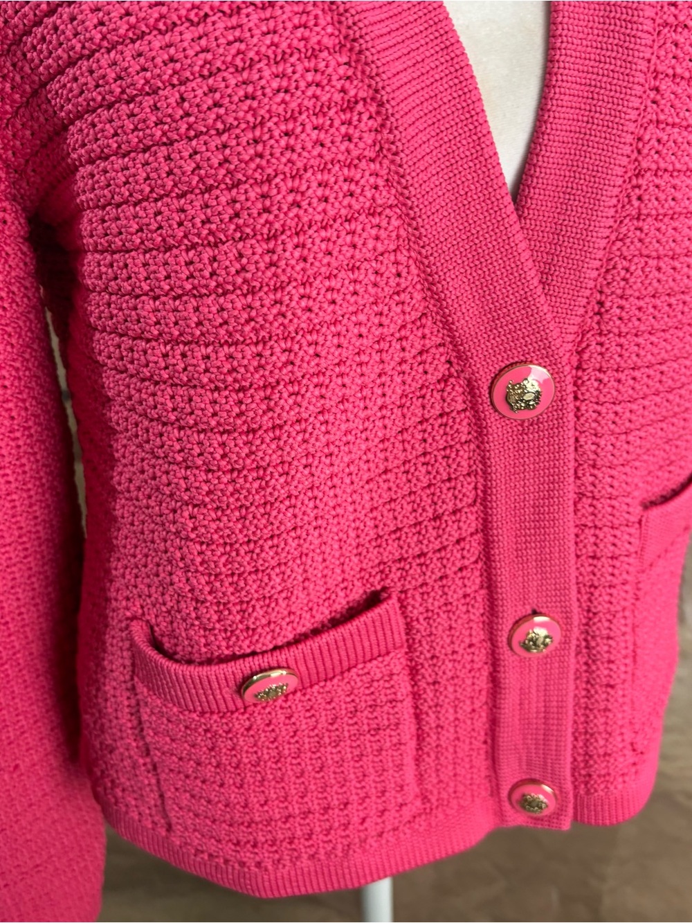 NEW Talbots Hot Pink Textured V-Neck Button Cardigan - Picture 7 of 11